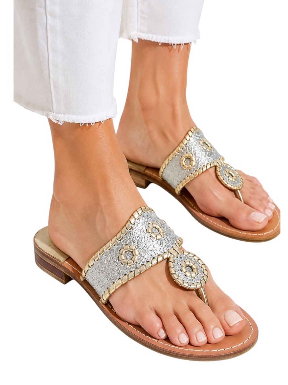 NEW Jack Rogers Sparkle Jack Sandal in Silver & Platinum Size 7